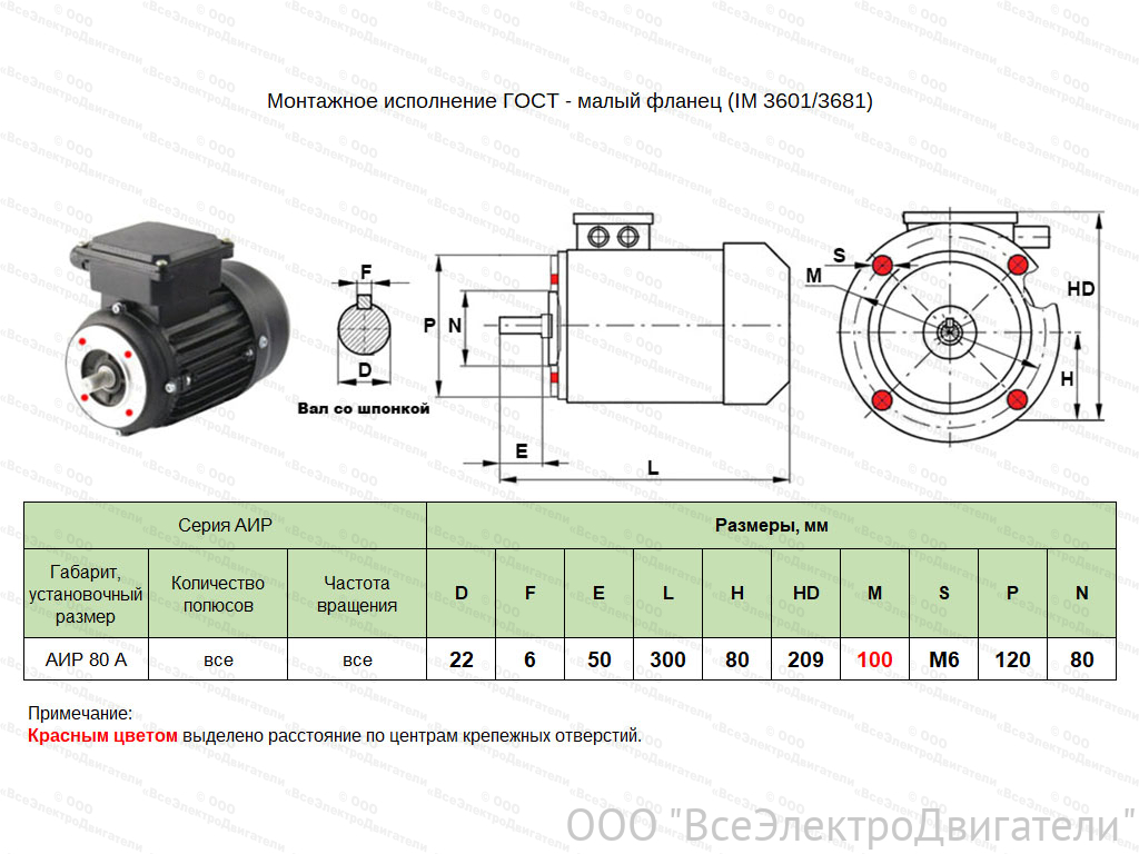 Электродвигатель ЭЛМАШ АИР 80 А4 IM3681 AL, M (d20) 100 мм (1,1 кВт 1500 об/мин)1859128