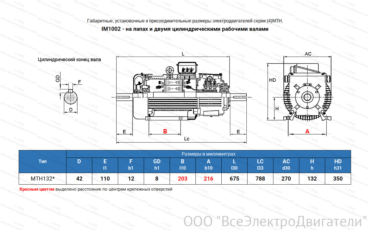 Электродвигатель крановый МТН 132 LB6, IM1002 (лапы)1840078