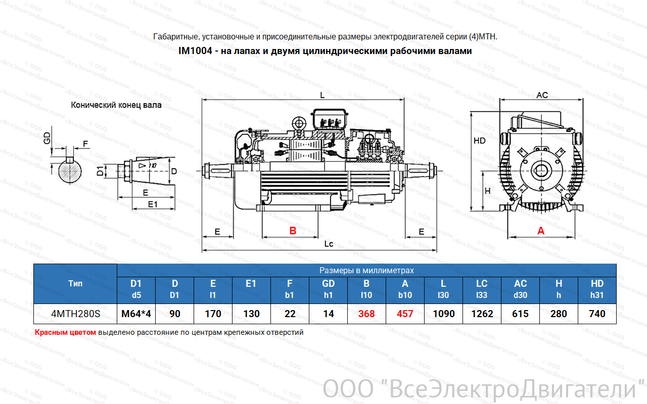 Электродвигатель крановый 4МТН 280 S10, IM1004 (лапы)1839959
