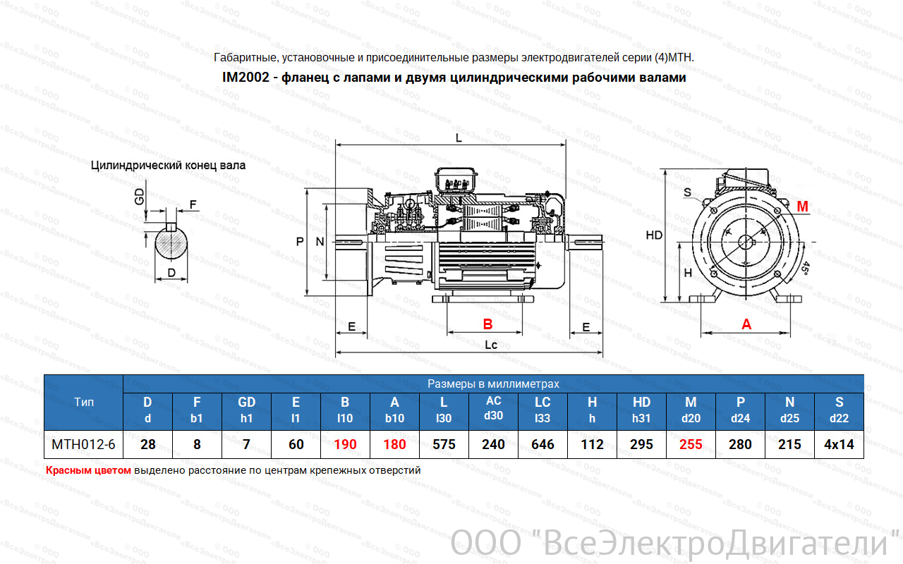Электродвигатель крановый МТН 012-6, IM2002 (фланец с лапами)1840018
