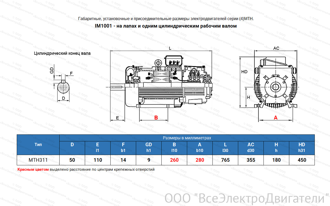 Электродвигатель крановый МТН 311-8, IM1001 (лапы)1840165