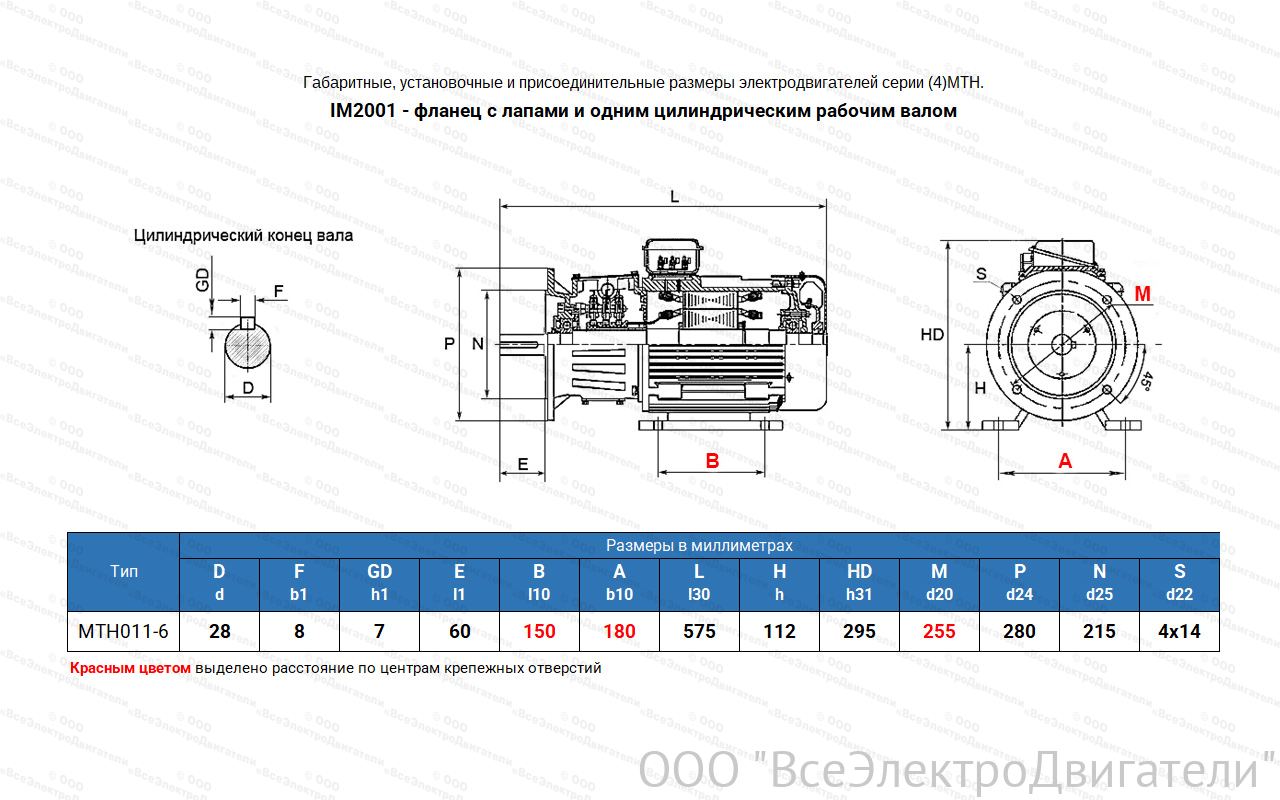 Электродвигатель крановый МТН 011-6, IM2001 (фланец с лапами)1839993