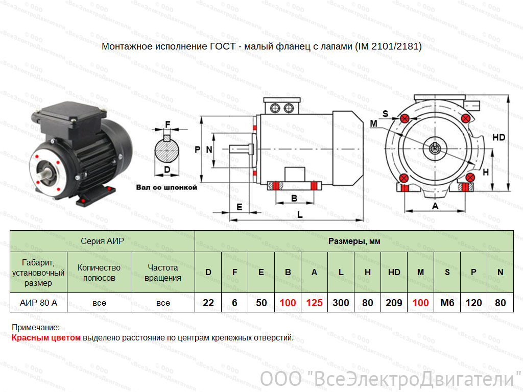 Электродвигатель ЭЛМАШ АИР 80 А4 IM2181 AL, M (d20) 100 мм (1,1 кВт 1500 об/мин)1859123