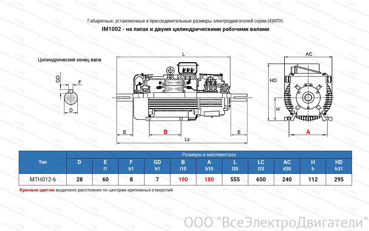 Электродвигатель крановый МТН 012-6, IM1002 (лапы)1840008