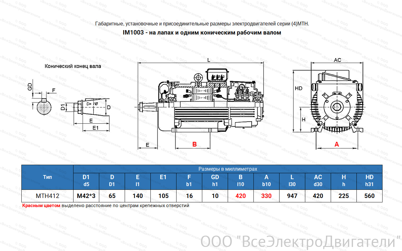 Электродвигатель крановый МТН 412-6, IM1003 (лапы)1840265