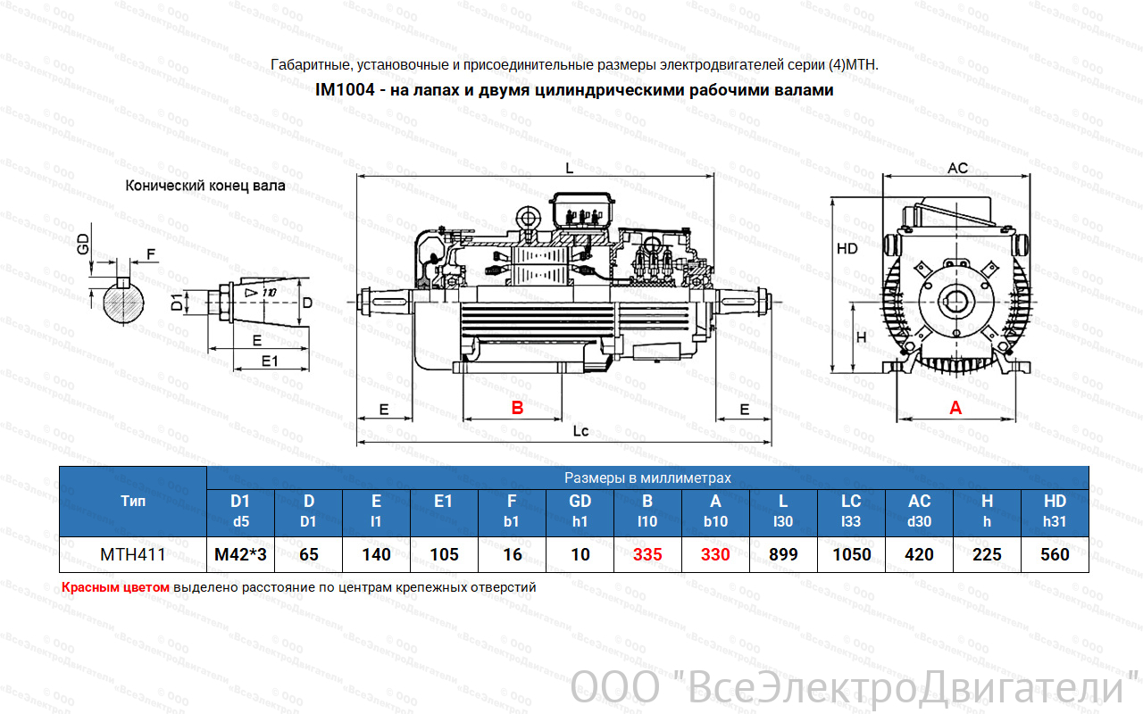 Электродвигатель крановый МТН 411-8, IM1004 (лапы)1840250