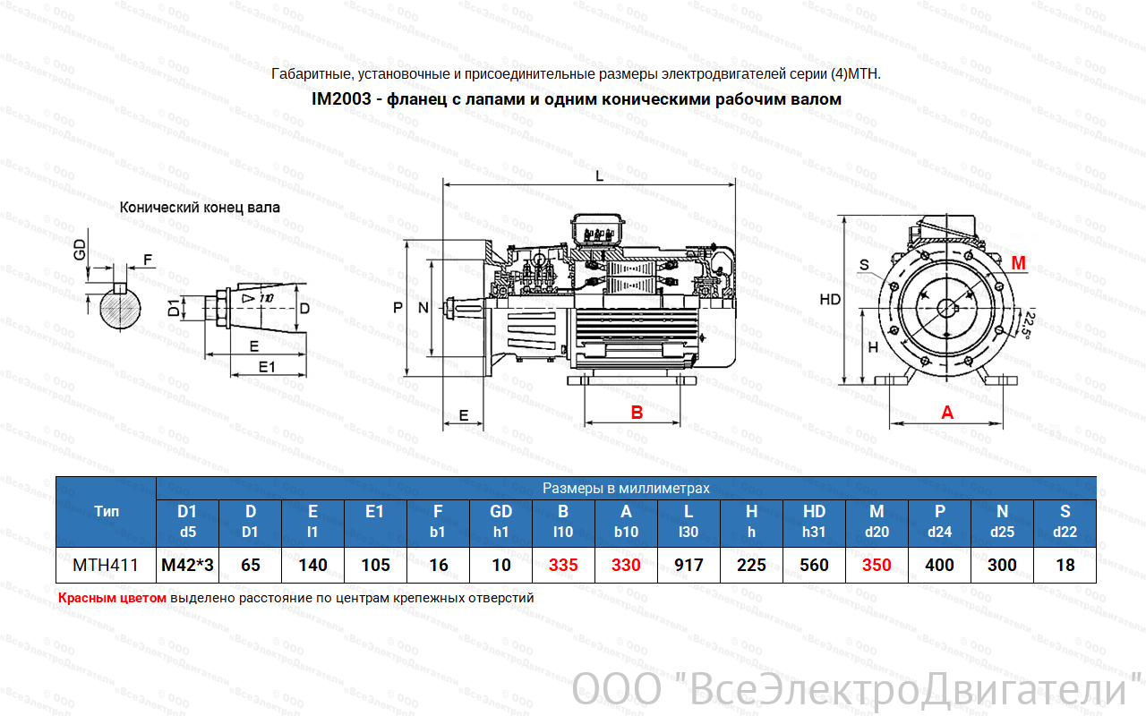 Электродвигатель крановый МТН 411-8, IM2003 (фланец с лапами)1840255