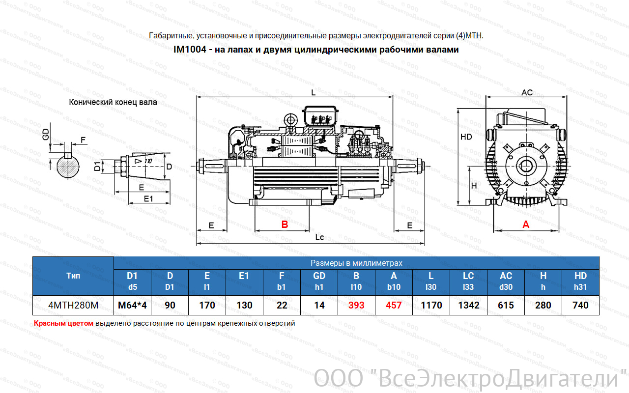Электродвигатель крановый 4МТН 280 М10, IM1004 (лапы)1839969